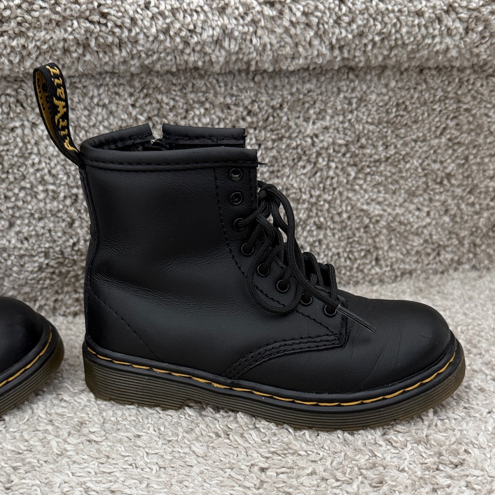 Dr. Martens Girls Black Lace-Up Combat Boots with Yellow Stitching - Picture 11 of 13